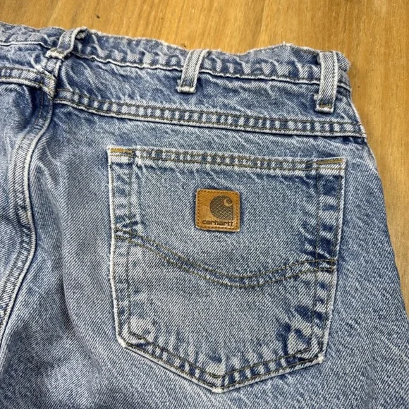 Vtg Carhartt Flannel Lined Jeans Mens 36x30 Light Blue Dungaree Work Distressed‎ - Picture 16 of 16